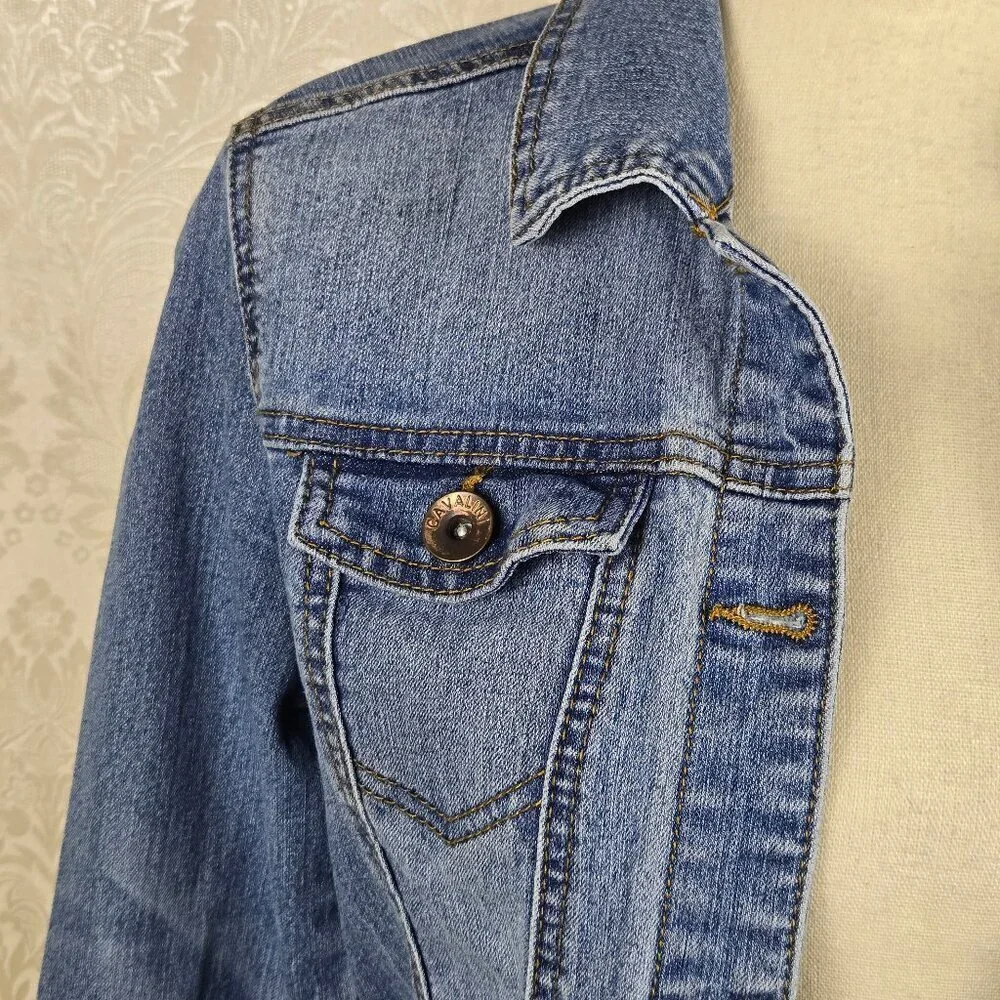 Cavalini Size Small Blue Denim Jean Jacket Button Front Pockets Long Sleeve